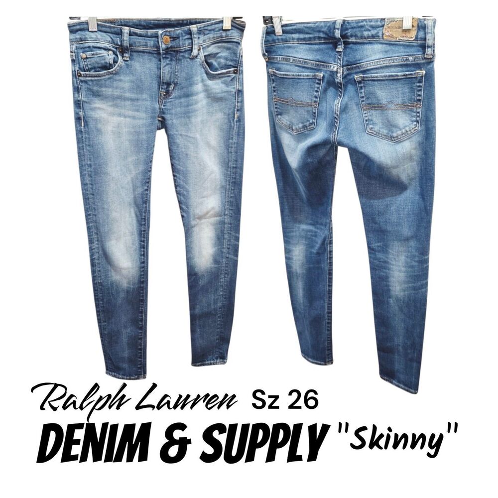 Denim & Supply Ralph Lauren Sz 26 Low Rise Distressed Stretch Denim Skinny Jeans